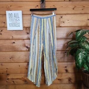 Drew Whitney Striped Tulip Pants Linen Blend Wide Slit Leg Stretch Boho  Size XS